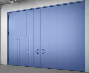 Противопожарные распашные ворота DoorHan синего цвета 5000x3000